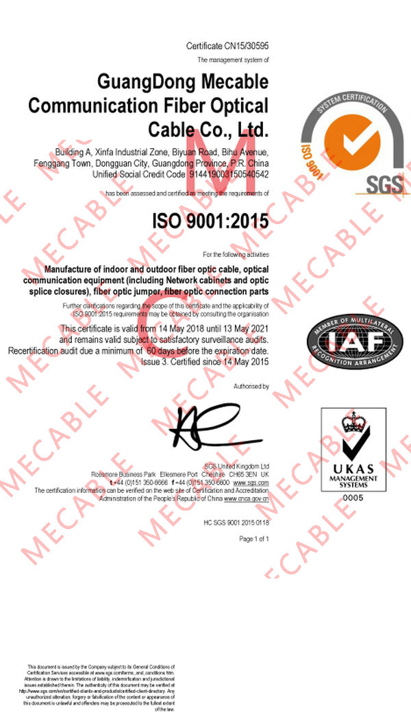 O certificado de Mecable ISO